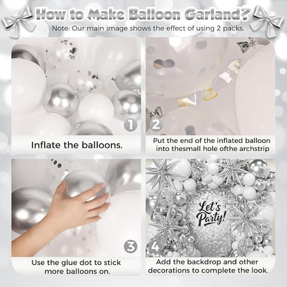 153Pcs White and Silver Balloons Garland Arch Kit - Image 3