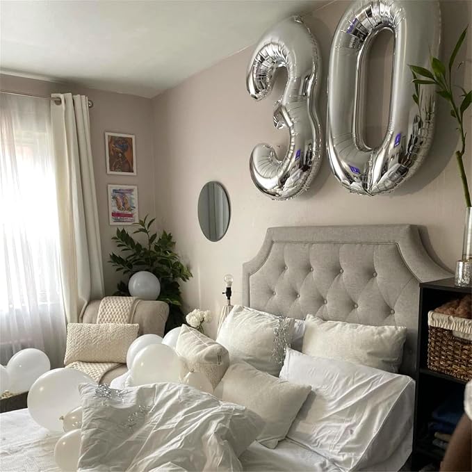 Silver 3 Balloons, 40 Inch Giant Helium Foil Number 0-9 Silver 3rd Birthday - Image 8