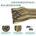 DOORES Clip in Hair Extensions, Ombre Medium Brown Highlighted Golden Blonde 24 Inch 7pcs 120g, Remy Hair Extensions Clip in Human Hair Extensions Natural Hair Extensions Thick Silky Straight