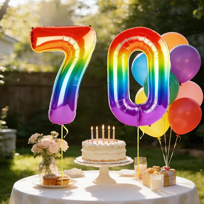 40 Inch Number 70 Balloons for 70th Birthday Party Decorations, 0-100 Rainbow - Image 3