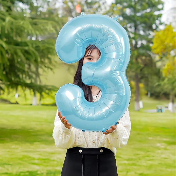 40 Inch Light Blue Number 3 Balloons - Image 2