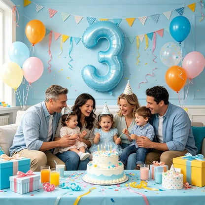 40 Inch Light Blue Number 3 Balloon | 3 Birthday Balloon - Image 4
