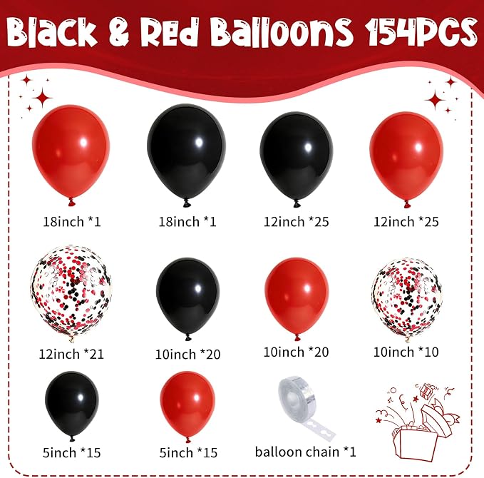 154 PCS Red and Black Balloon Arch Kit, Different Sizes - Image 2