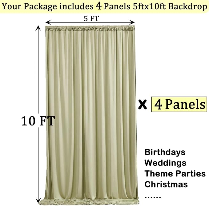 20ft x 10ft Wrinkle Free Sage Green Backdrop Curtains - Image 6