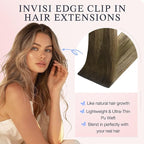 DOORES Invisi Edge Clip in Hair Extensions 14 inch 120g 7pcs, Virgin Real Human Hair PU Clip in Extension Invisible Seamless Thickening Hairstyle, 3/8/613 Walnut Brown to Ash Brown and Bleach Blonde