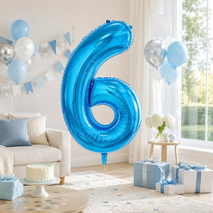 40 Inch Blue Number 6 Balloon, Giant Number Balloons, Birthday Decorations | - Image 4