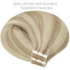 Lacer Hair Extensions Real Human Hair Tape in Silky Straight Ash Blonde to Light Blonde Tape in Extensions Human Hair 24 Inch 50G 20Pcs Tape Ins