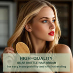 Boar Bristle Hair Brush,No Shampoo Hair Brush,Dry and Wet Detangling Gently Enhances Shine, Smooths Frizz and Prevents Breakage in Fine and Straight, Thick and Curly Hair