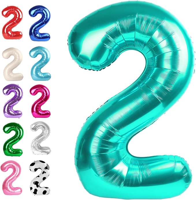 Teal Blue Number 2 Balloon 40 inch, Balloon numbers party supplies, deco photo by Upgesy