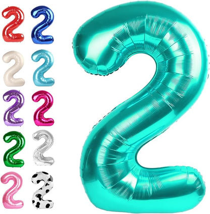 Teal Blue Number 2 Balloon 40 inch, Balloon numbers party supplies, deco photo by Upgesy