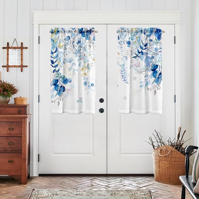 Blue Eucalyptus Leaves Kitchen Curtains Watercolor Plant Floral Curtains 39 - Image 7