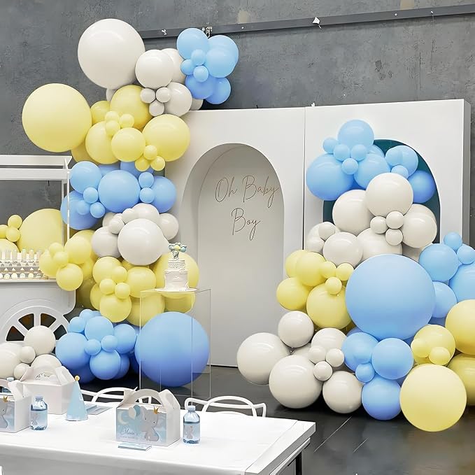 Pastel Yellow Blue White Balloon Garland Arch Kit - Image 3
