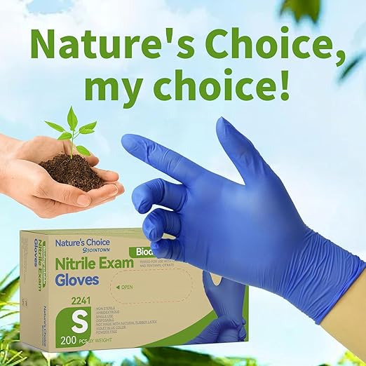 Jointown Biodegradable Nitrile Exam Gloves, Disposable Medical Surgical Gloves, Violet Blue Nitrile Glove, Latex Free, Food Safe, 200 Count, Medium