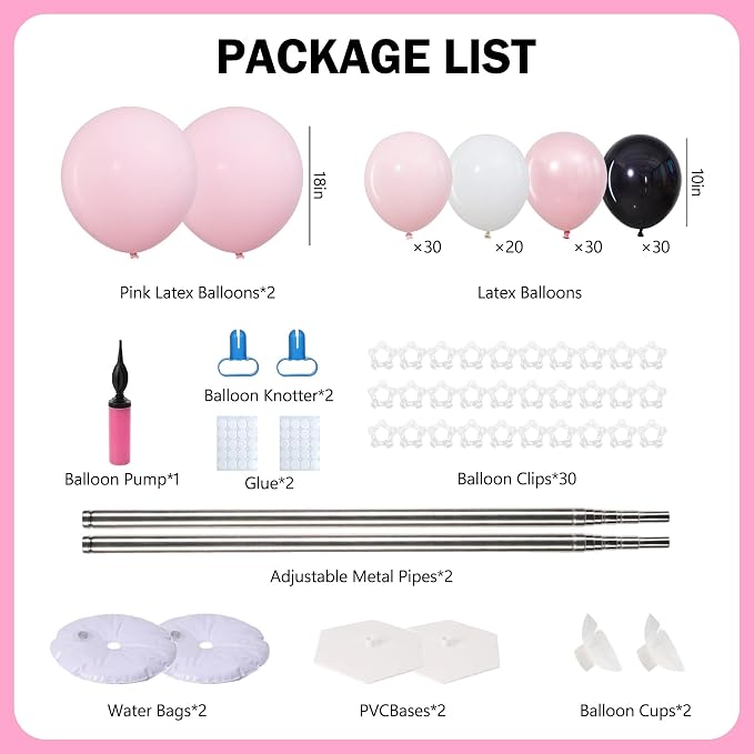 2 Sets Pink Black White Balloon Column Stand Kit - Image 3