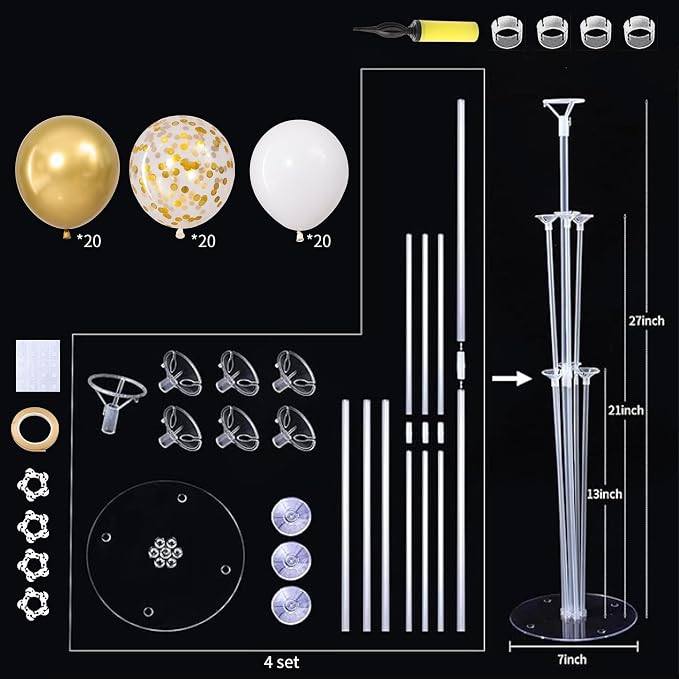 Gold and White Balloons Table Centerpieces Stand Kit - Image 2