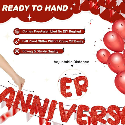 Fulmoon Happy Anniversary Banner Glitter Happy Anniversary Decorations Wedding - Image 3