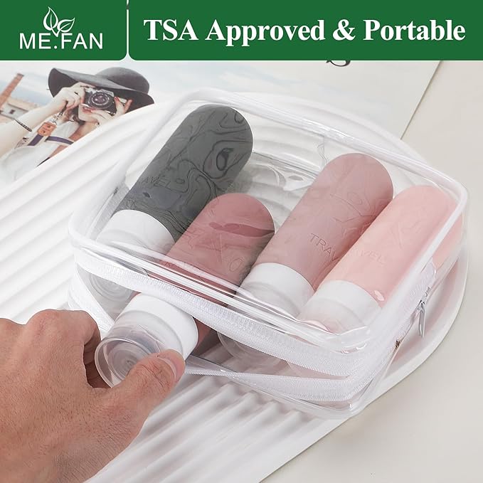 ME.FAN Travel Bottles for Toiletries, TSA Approved 3oz Travel Size Containers, Silicone Squeezable Portable Split Bottle, Travel Accessories for Conditioner, Shampoo, Lotion- 4 Pack Bright