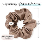Zenssia Silk Scrunchies for Hair, Mulberry Silk Hair Ties for Women and Girls, No Damage Elastic Ponytail Holders（Coffee, 3 Pack）