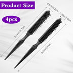 Sibba 4PCS 3 Row Teasing Brush Rat Tail Detangling Hairbrush Hair Styling Teasing Comb Boar Bristle Hair Brush Comb Slick Back Brushes for Natural Curly Sectioning Curls Unbraider Volume Parting Combs