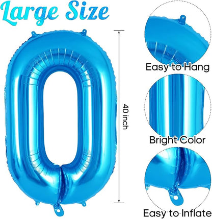 Blue Number 0 Balloon 40 Inch, Big Large Foil Helium Number Balloons, Jumbo - Image 3