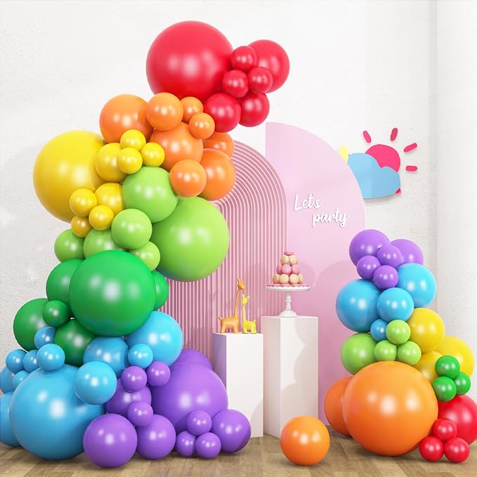 RUBFAC 135pcs Rainbow Balloons, Latex Colorful Balloon Different Sizes 18 12 10 by RUBFAC