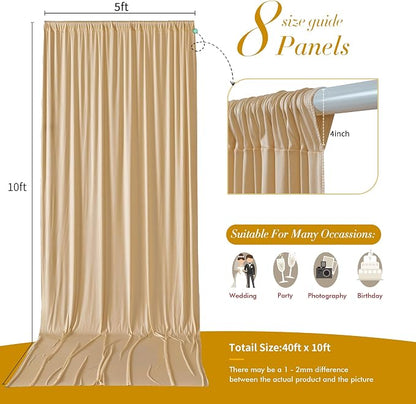 40 ft x 10 ft Wrinkle Free Champagne Backdrop Curtain - Image 7