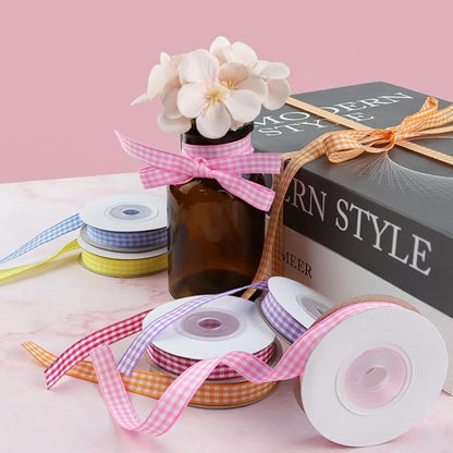 6 Roll Gingham Ribbon for Gift Wrapping 2/5 Inch x 10 Yards Plaid Gingham - Image 4