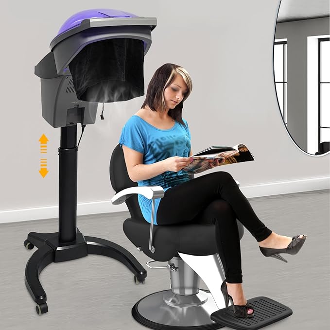 Hair Steamer,Household Hair Care Machine,Rolling Salon Ozone Hair Care SPA Steamer Oil Treatment,7 Light Standing Deep Conditioning Hair Steamer w/Care Hood,Treatment Dyeing Machine (Black)