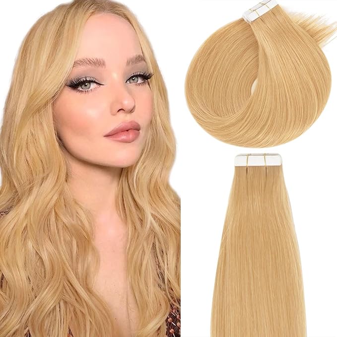 Lacerhair 18 Inch Seamless Tape in Hair Extensions Human Hair - Caramel Blonde Remy Tape in Human Hair Extensions, Natural Double Side PU Skin Weft 50g 20pcs/set