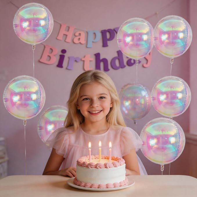 Iridescent Balloons 9 pcs, Giant 4D Round Balloons 22 Inch Clear Ball Balloon - Image 4