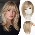 EMMOR 12 Inch Human Hair Topper for Women - Real Hair Topper with Bangs & 6.5" × 6.5" Larger Base, Natural Thin Hair Solution for Women(Ombre Blonde & Brown Highlight)