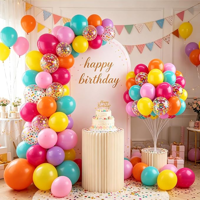 Zesliwy Summer Rainbow Tropical Balloons, Party Decor | Orange Pink Yellow Teal - Image 6