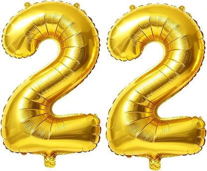 40 Inch Number 22 Balloons for 22nd Birthday Party Decorations, 0-100 Gold by FOBELEC