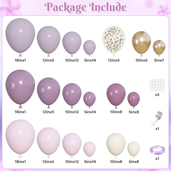 152Pcs Dusty Purple Balloons Arch Kit Different Size | Pink Lavender Lilac - Image 2
