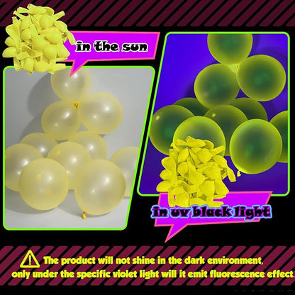 100 Pcs UV Neon Yellow Balloons 12 inch Neon Party Supplies, Glow in the Dark - Image 4