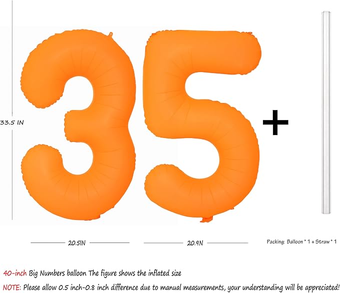 Orange Birthday Number 35 Balloon 40IN Fluorescent Orange 53 Balloon | - Image 2