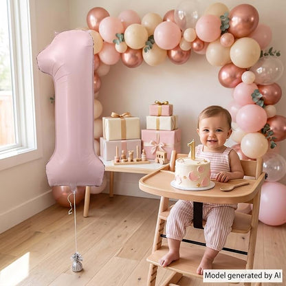 Baby Pink Number 1 Balloon 40 Inch, Foil Numeral Milestone Party Supplies | - Image 6
