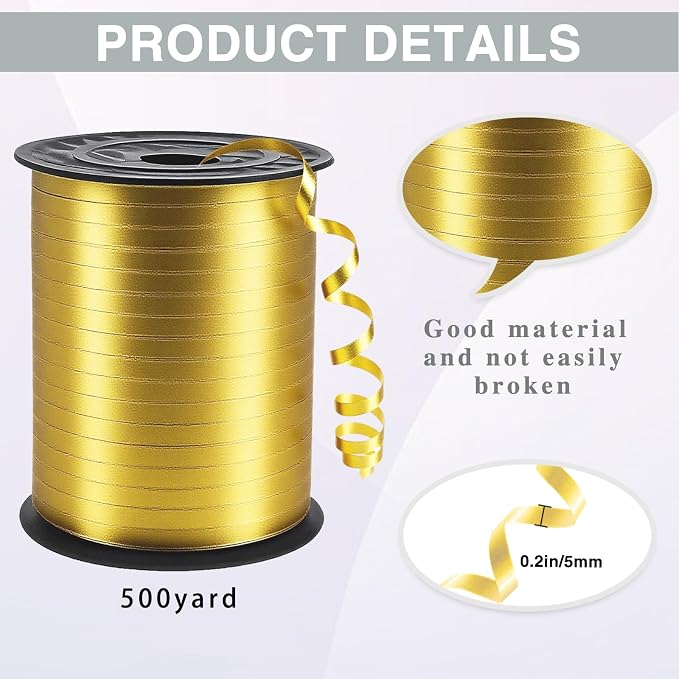 Golden Curling Ribbon, 500 Yard Golden Ribbon, 1/5" Curly Ribbons, Balloon - Image 2