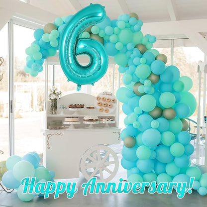 Teal Blue Number 6 Balloon, 40 Inch Big Large Foil Helium Number Balloons - Image 6