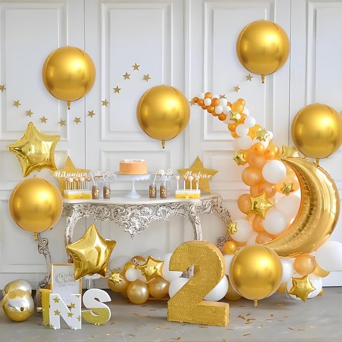 6Pcs Gold Round Foil Balloons, Giant 4D Round Ball Balloons 22 Inch - Image 6