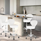 Set of 4 PVC Faux Leather Rolling Swivel Salon Stool Chair with Low Back Support Adjustable Hydraulic Seat Height 22 IN Diameter 15 IN for Office Massage Facial Spa Medical Tattoo White 4 Pack