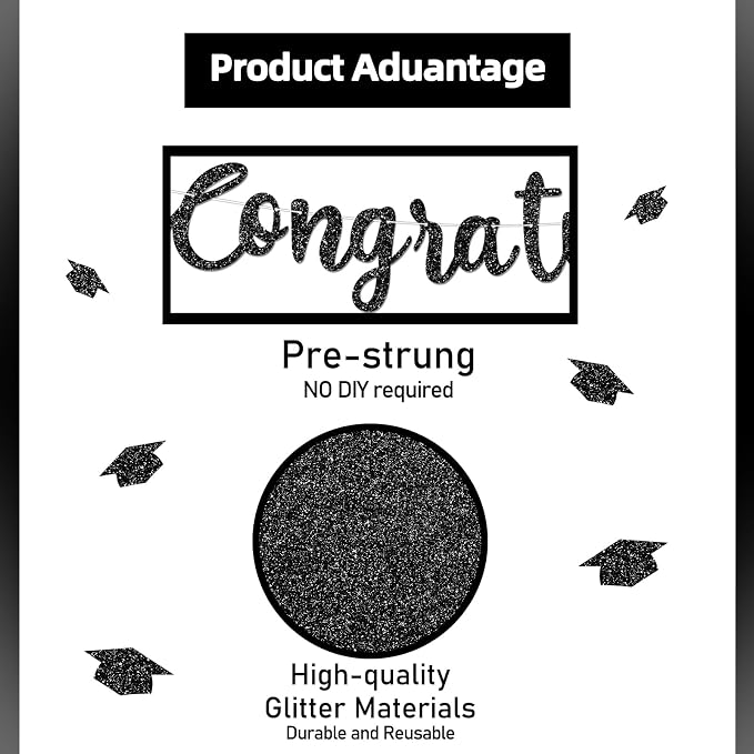 Glitter Black Congratulations Banner - Image 4