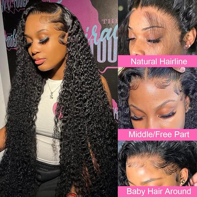 28 Inch Deep Wave Lace Front Wigs Human Hair 250% Density 13x6 HD Transparent Lace Frontal Wigs Human Hair Curly Wigs for Women Pre Plucked with Baby Hair Natural Color