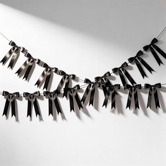2 Strings Black Bow Garland Banner Decorations - Image 8