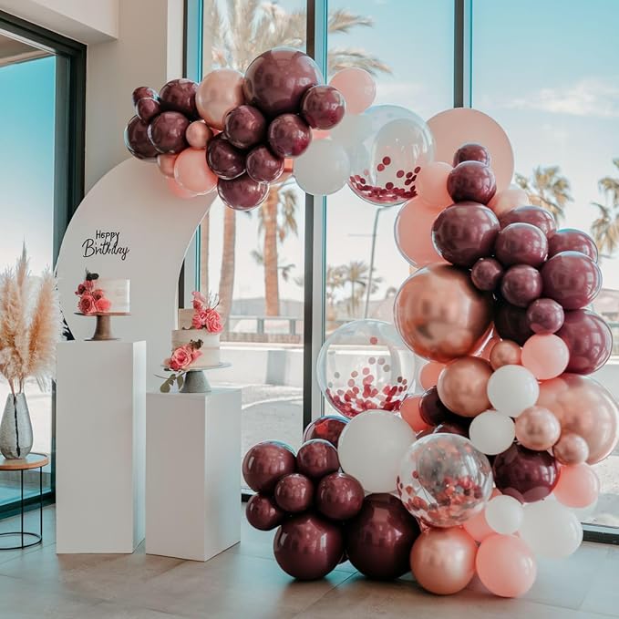 Burgundy Balloons, 12 Inch Maroon Balloons, Wine Red White Pearl Metallic Rose - Image 4