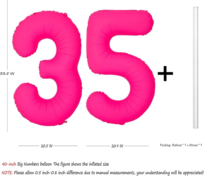 Pink Birthday Number 35 Balloons 40IN Fluorescent Pink 53 Foil Balloon | - Image 2