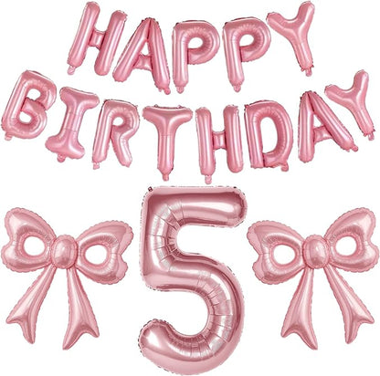 Bow Number 5 Birthday Balloons, Coquette Party Decorations Supplies by BSRESIN