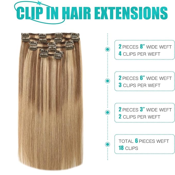 SURNEL Clip in Hair Extensions Balayage Golden Brown to Honey Blonde Clip in Hair Extensions Real Human Hair 22 Inch 6pcs 120g(#10/27/27,22'')