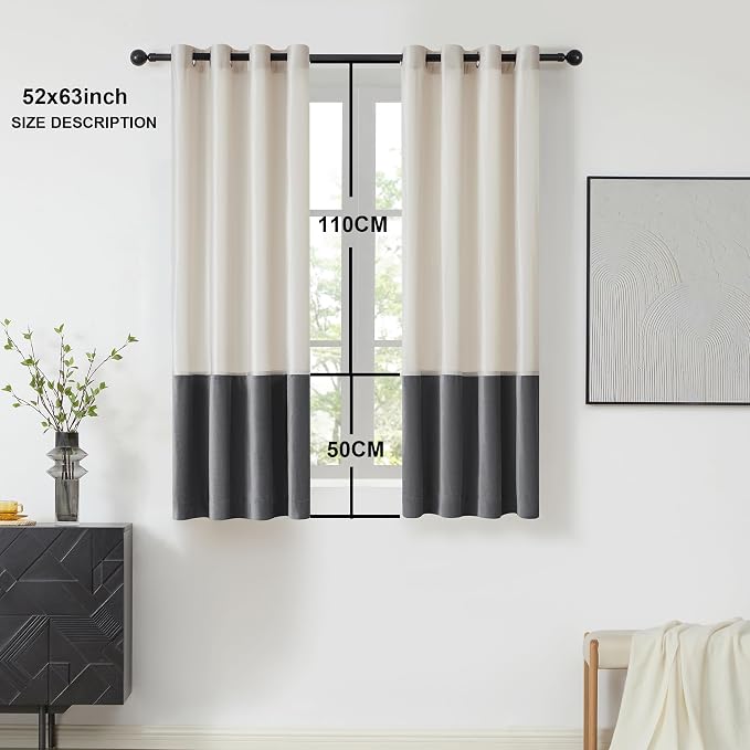 BULBUL Cream Ivory Gray 63 inches Velvet Curtains - Image 6