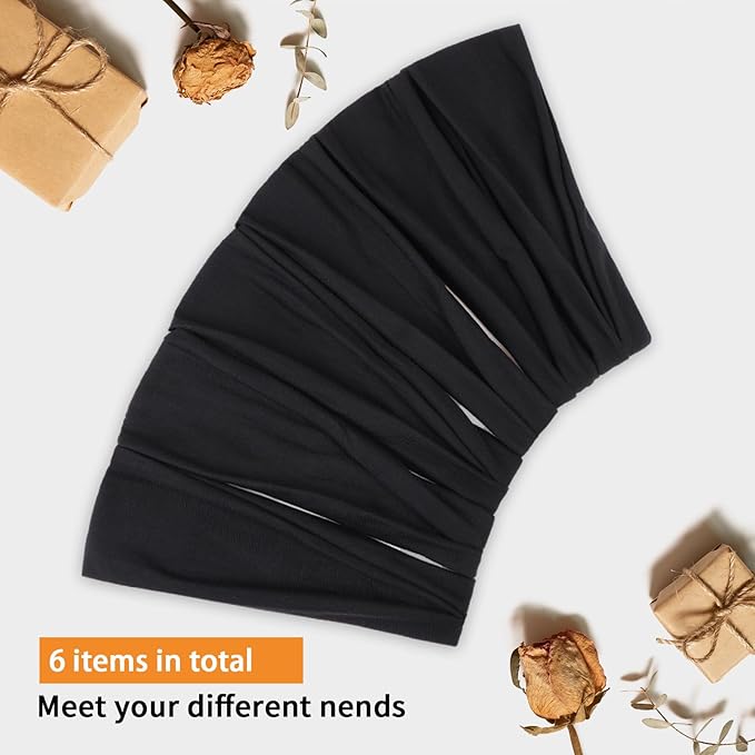 Black Headbands for Women 6PCS,Non Slip Head Bands Hair Accessories for Securing Hair,Elastic Hairbands for Yoga Workout Every Day
